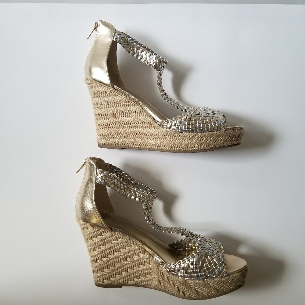 Nine West Obessol Gold/Silver Espadrille Wedge Sandals (Size 11)